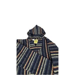 Iguana Jack Hoodie Mens Medium Blue Stripe Baja Pullover Sweater Drug Rug
